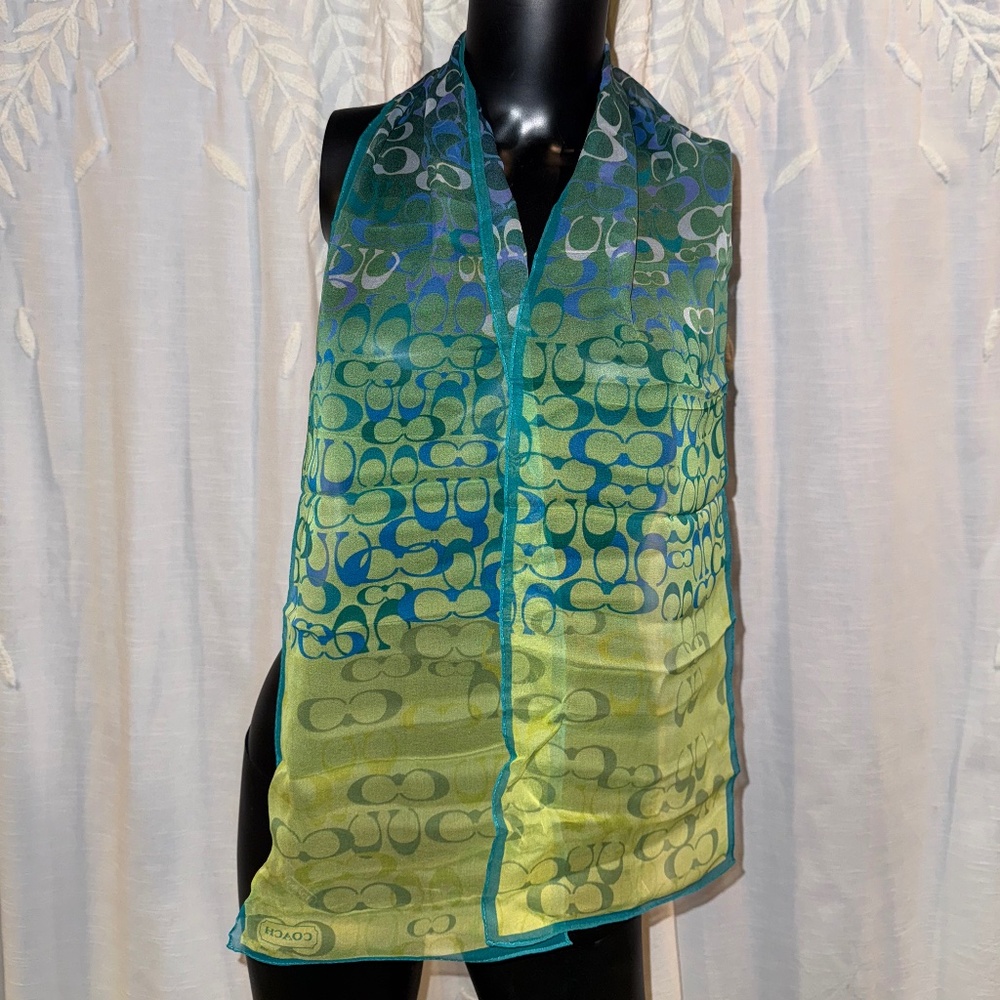 Coach Green Ombré Signature Print Silk Scarf – Elegant Accessory